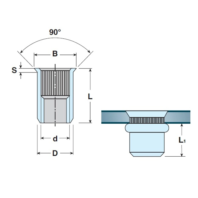 Vendita online Inserto filettato zigrinato a testa svasata in acciaio inox AISI 304 Cu